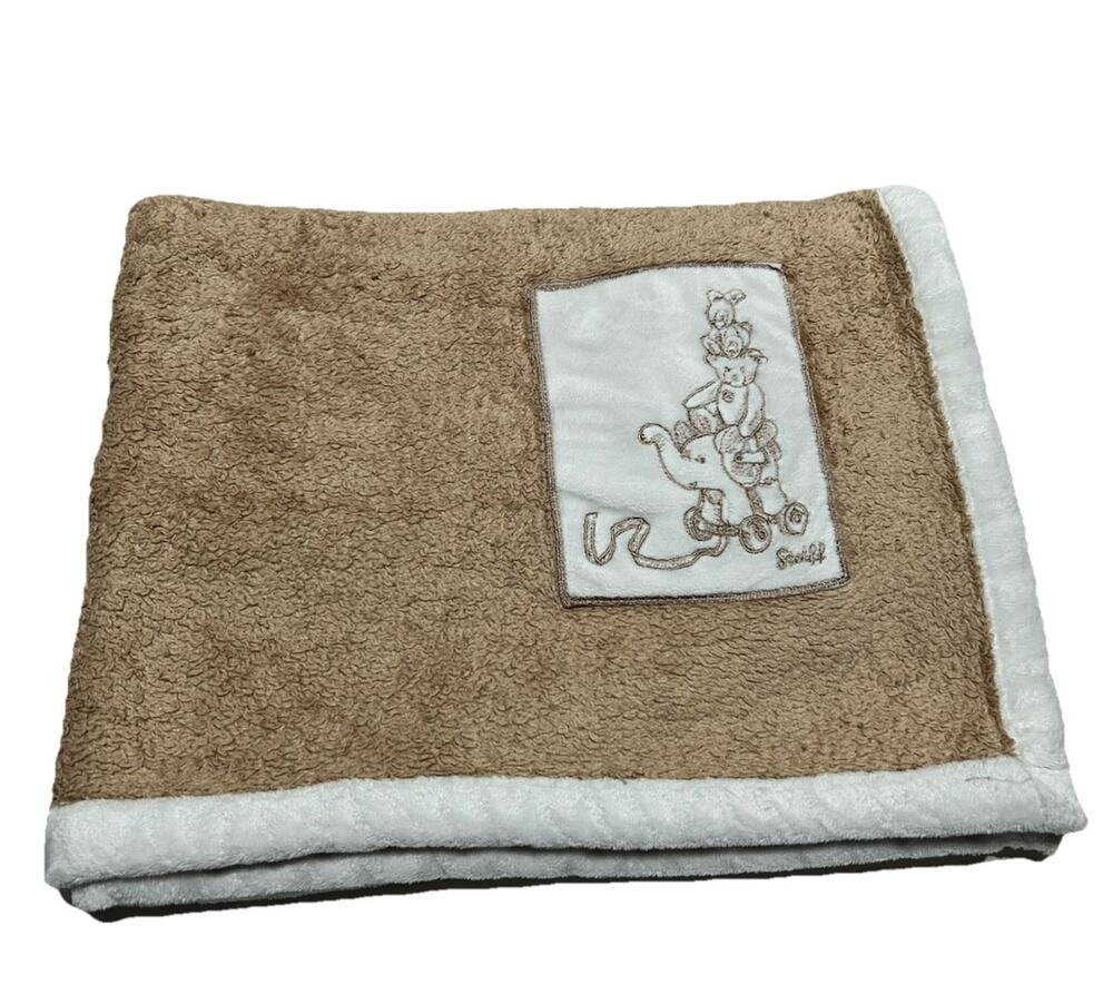 Steiff Beige Tan Brown Baby Blanket White Trim Elephant Bear Bunny Rabbit